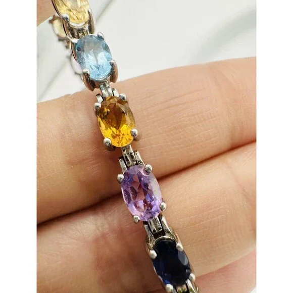 Multi Gemstone Tennis Bracelet Sterling Silver Kay Jewelers 7.25” - Picture 7 of 12